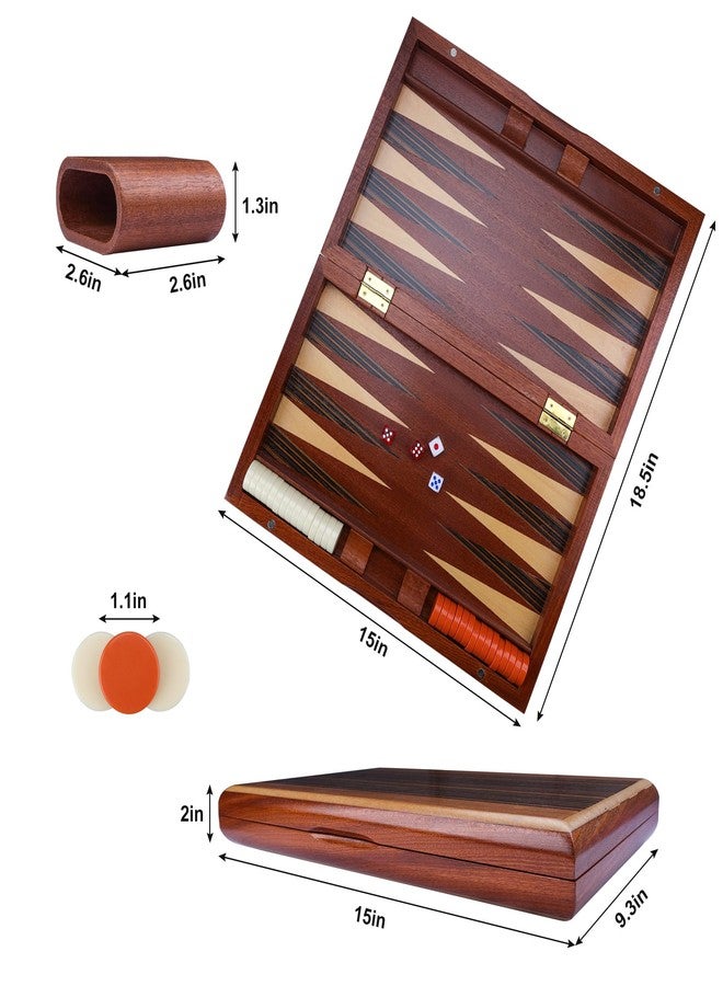 Offelec Wooden Backgammon Set, 15 inch Folding Backgammon Board Game with 32 Pieces | Portable Travel Strategy Game for Adults & Kids | Complete Backgammon Set in Wood Case for Family Game Nights & Gifts - Image 2